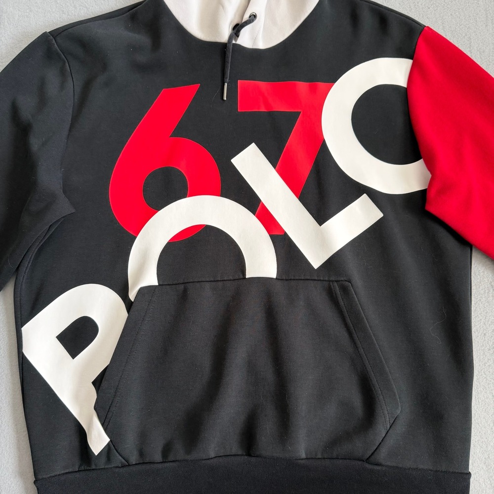 Polo Ralph Lauren Graphic Hoodie M Black Red Performance 67 Sporty Streetwear